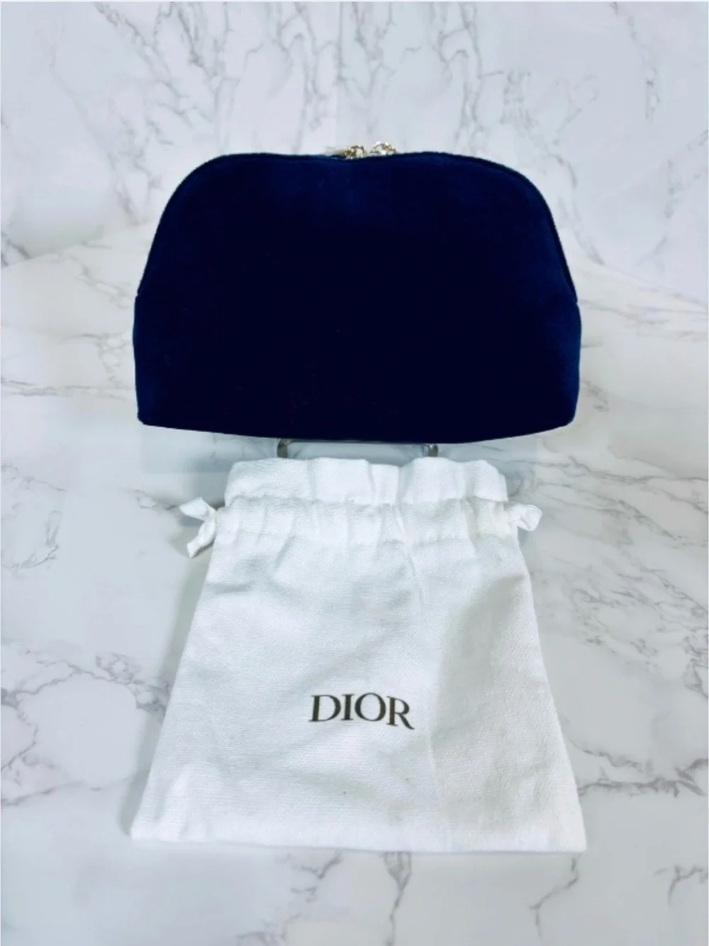 DIOR Navy Blue Velvet Makeup Pouch w/Dust Bag, NWOT